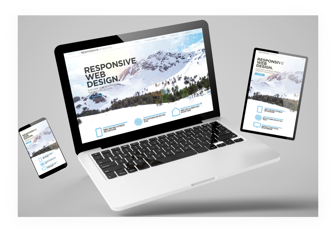 ホームページを表示したスマートフォン、タブレット、PC